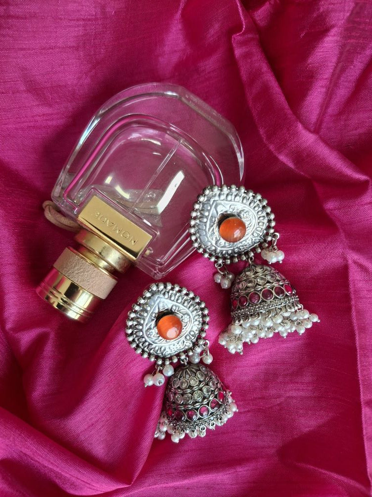 RED AARVI SILVER POLISHED JHUMKI
