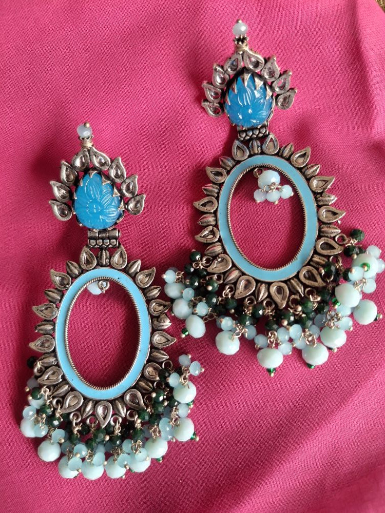 LIGHT BLUE AASHVI OXIDISED CHANBALIS