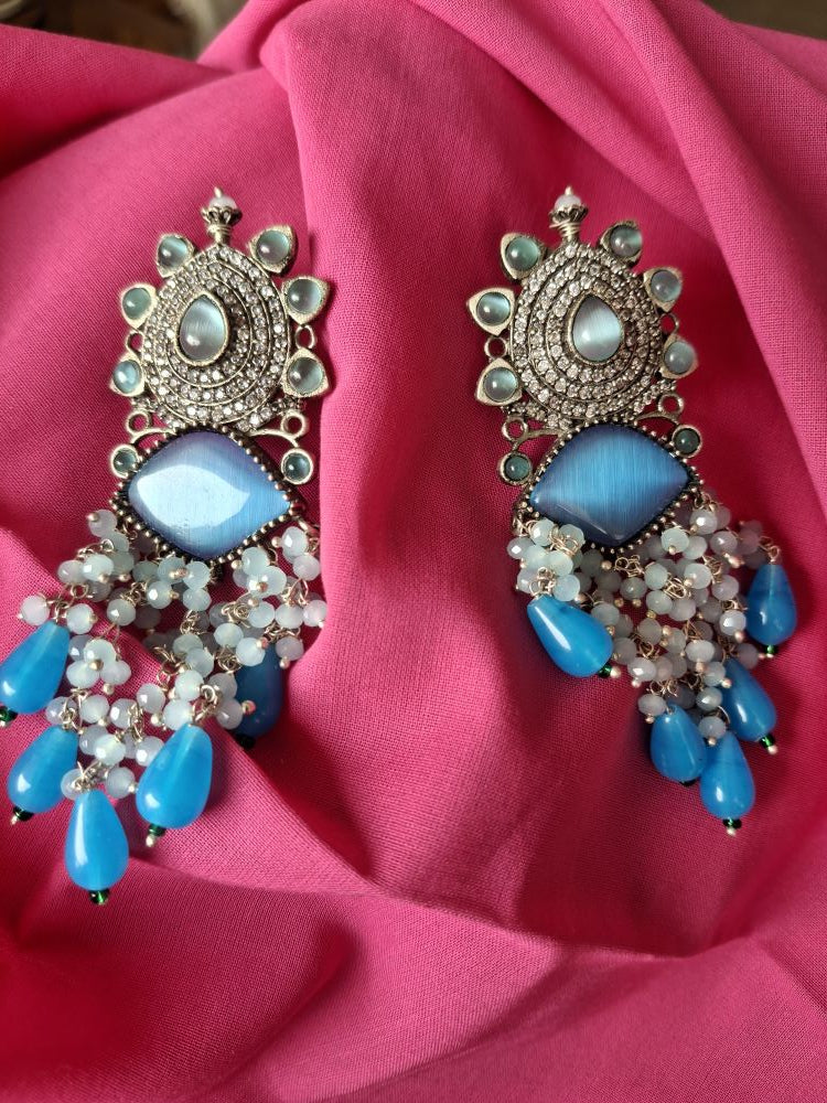 BLUE ADVIKA OXIDISED DANGLER