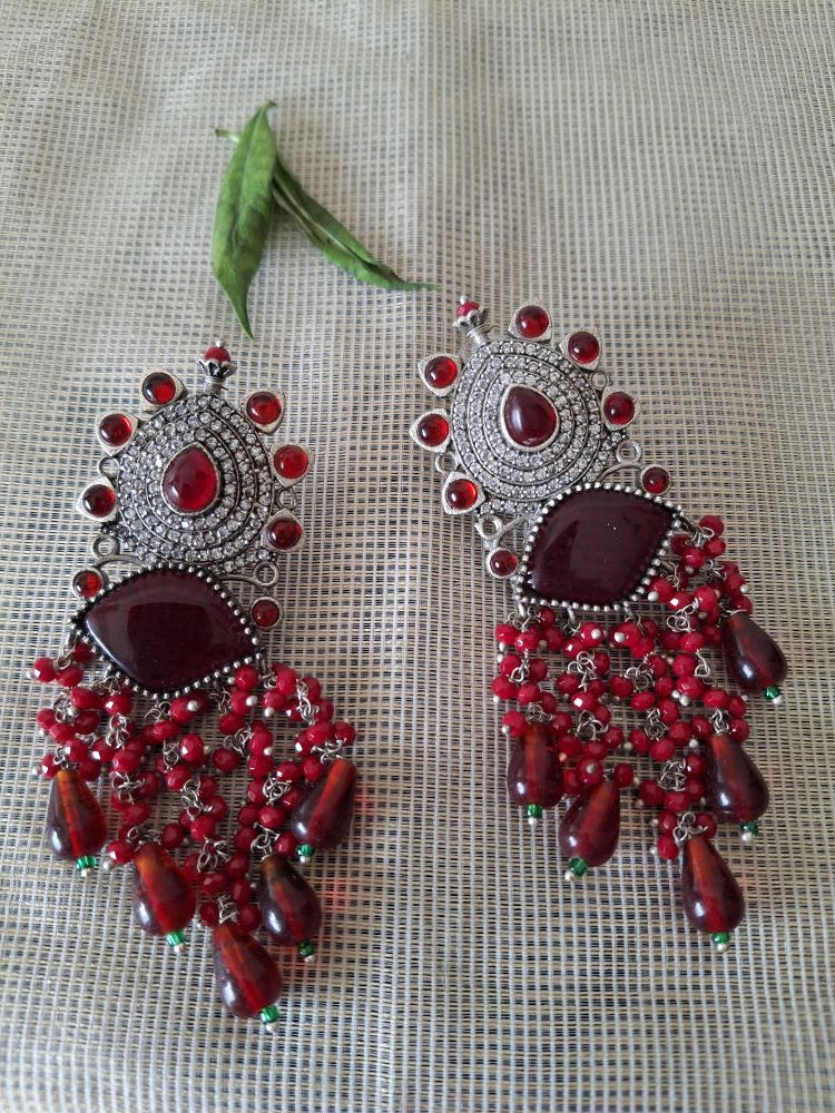 RED ADVIKA OXIDISED DANGLER