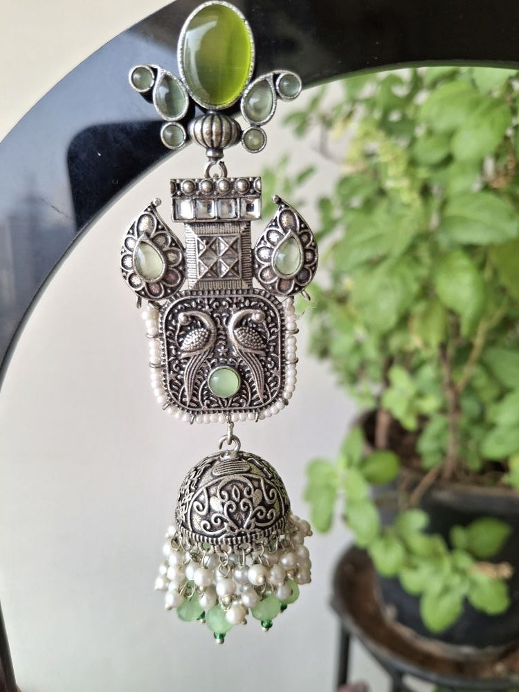 LIGHT GREEN ANAYA OXIDISED JHUMKI