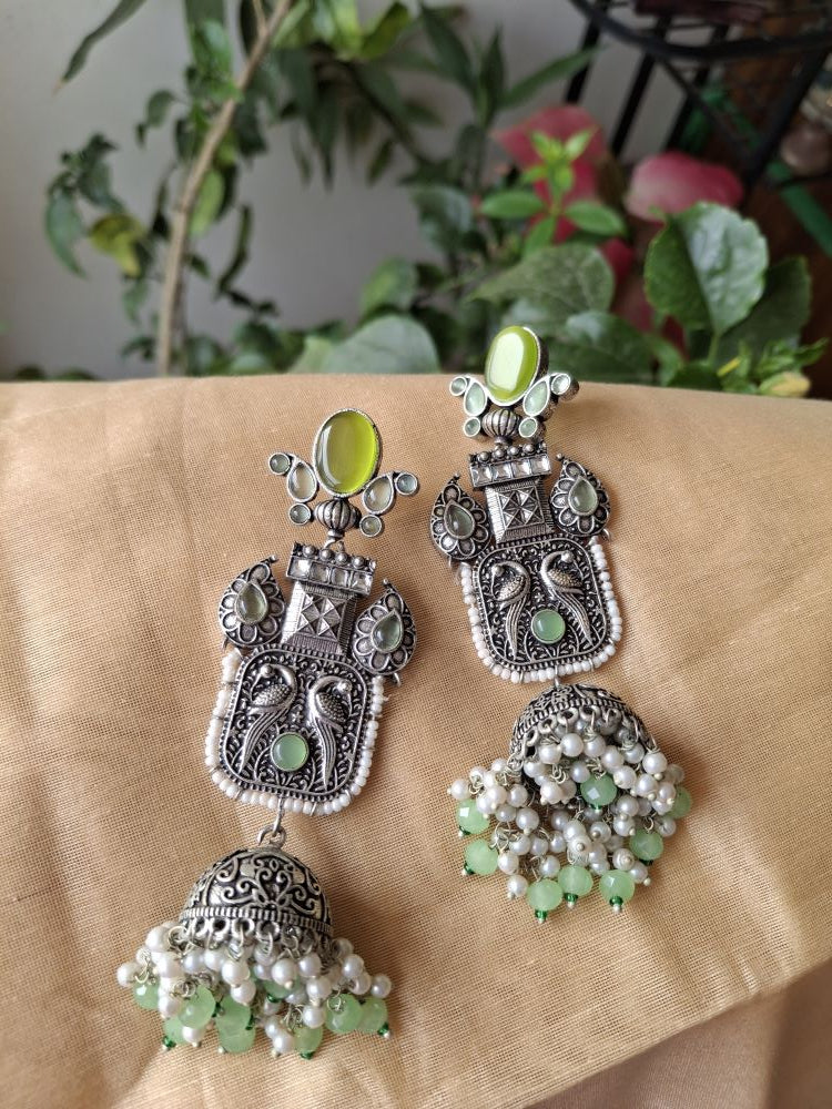LIGHT GREEN ANAYA OXIDISED JHUMKI