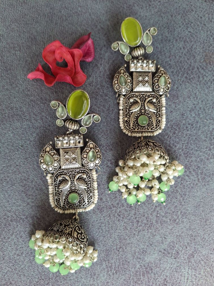 LIGHT GREEN ANAYA OXIDISED JHUMKI