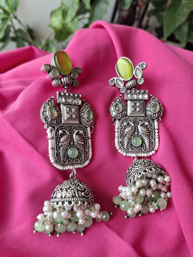 LIGHT GREEN ANAYA OXIDISED JHUMKI