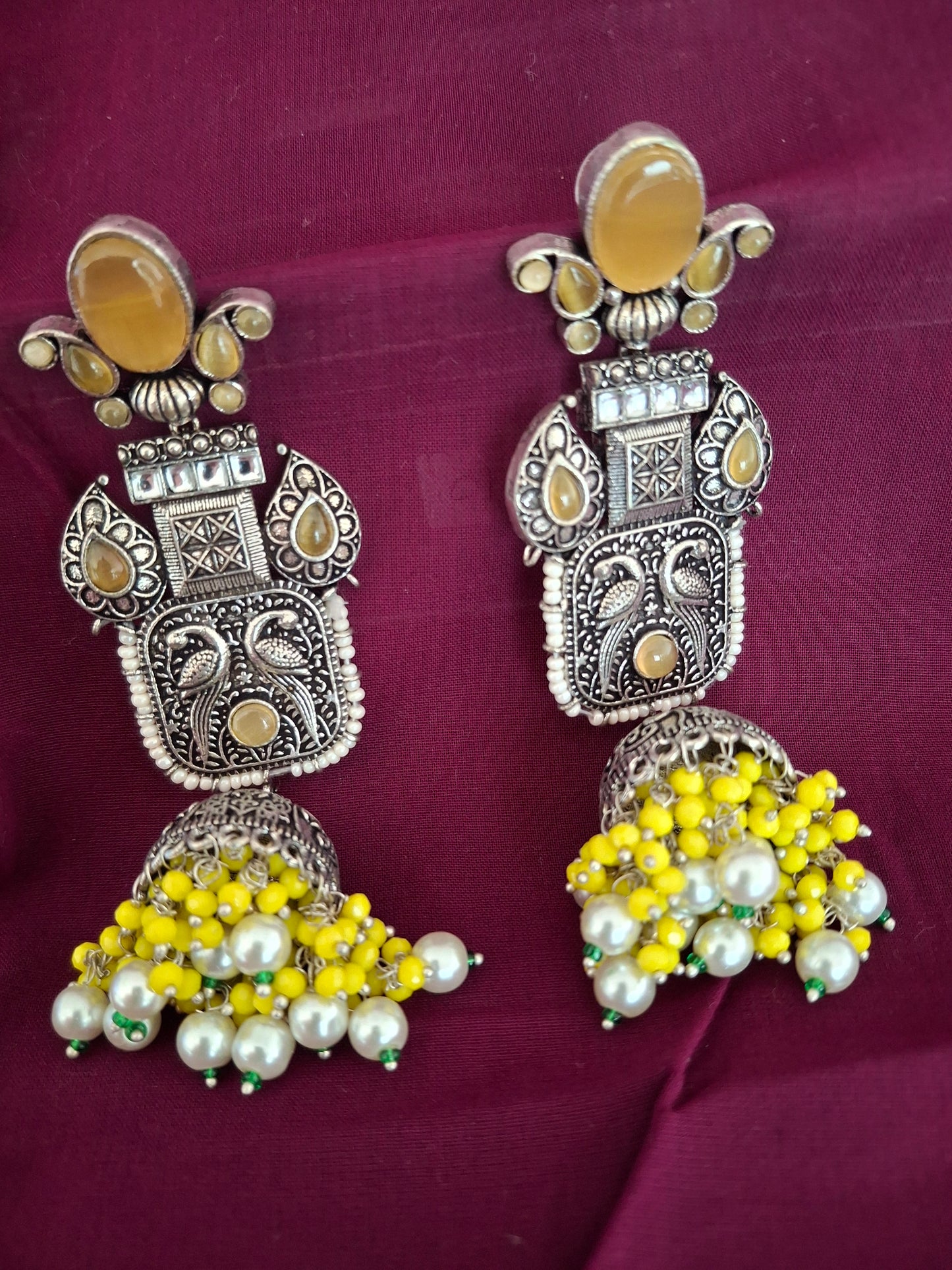 YELLOW ANAYA OXIDISED JHUMKI