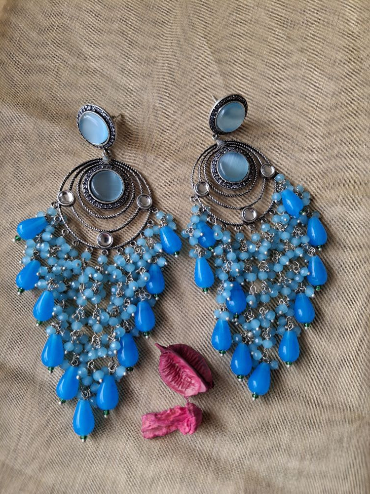 BLUE ANVIKA OXIDISED DANGLERS