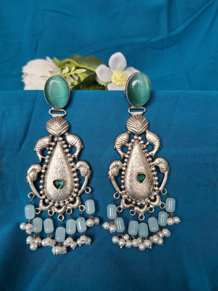 TURQUOISE AIRA SILVER POLISHED CHANDBALIS