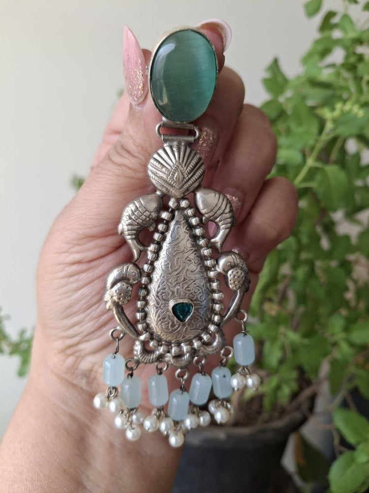 TURQUOISE AIRA SILVER POLISHED CHANDBALIS