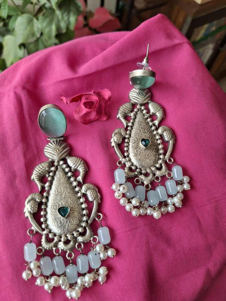 TURQUOISE AIRA SILVER POLISHED CHANDBALIS