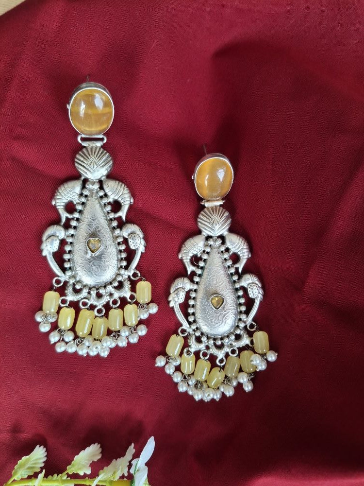 LEMON YELLOW AIRA SILVER POLISHED CHANDBALIS