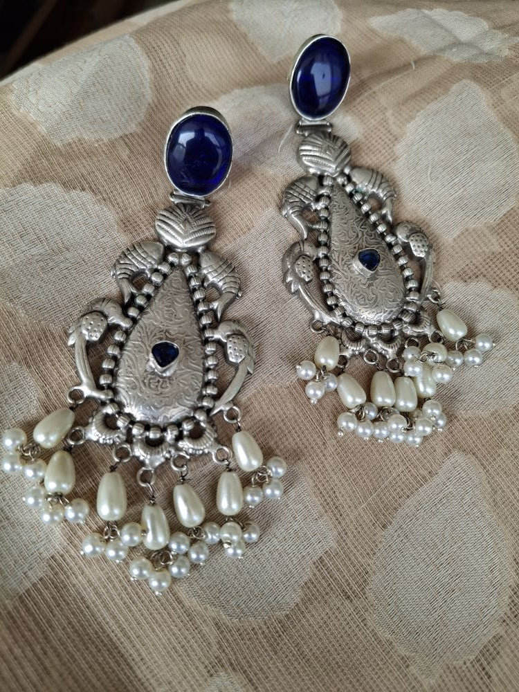 NAVY BLUE AIRA SILVER POLISHED CHANDBALIS
