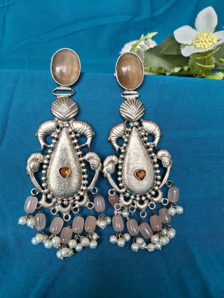 PEACH. AIRA SILVER POLISHED CHANDBALIS