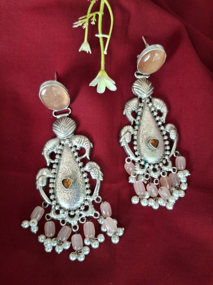PEACH. AIRA SILVER POLISHED CHANDBALIS