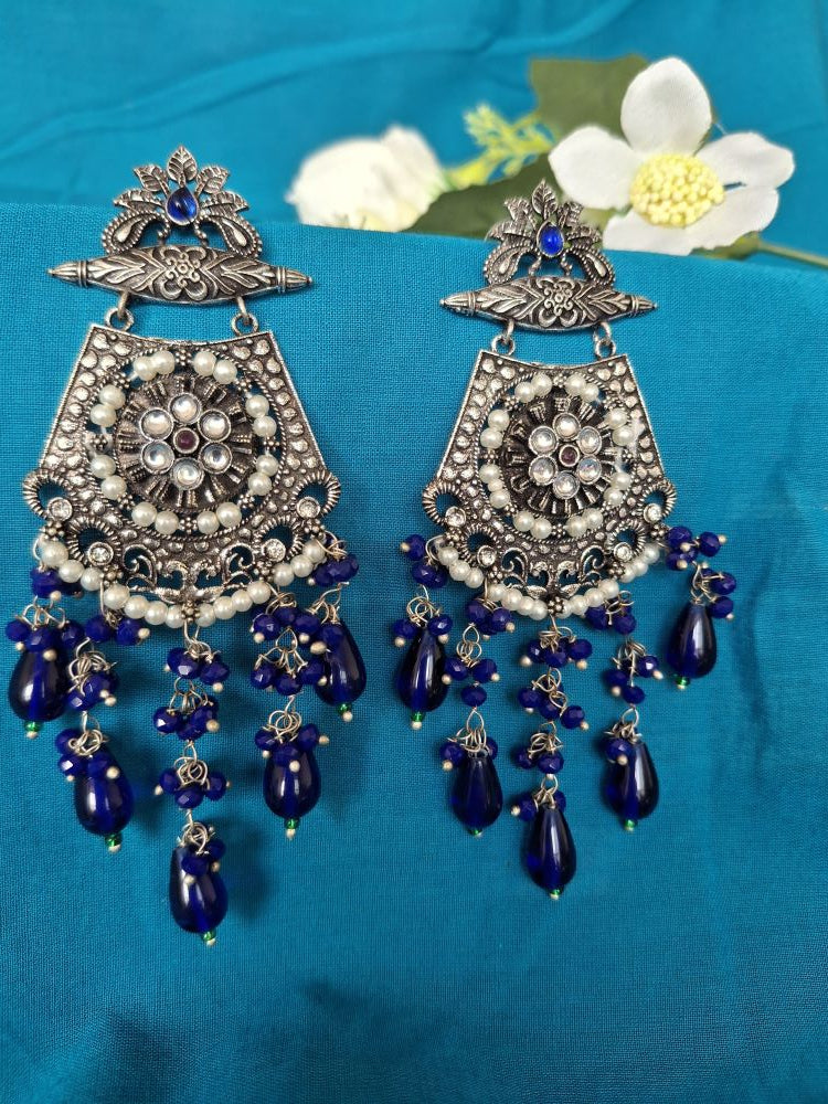 NAVY BLUE AMAYA OXIDISED DANGLER