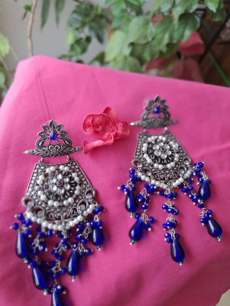 NAVY BLUE AMAYA OXIDISED DANGLER