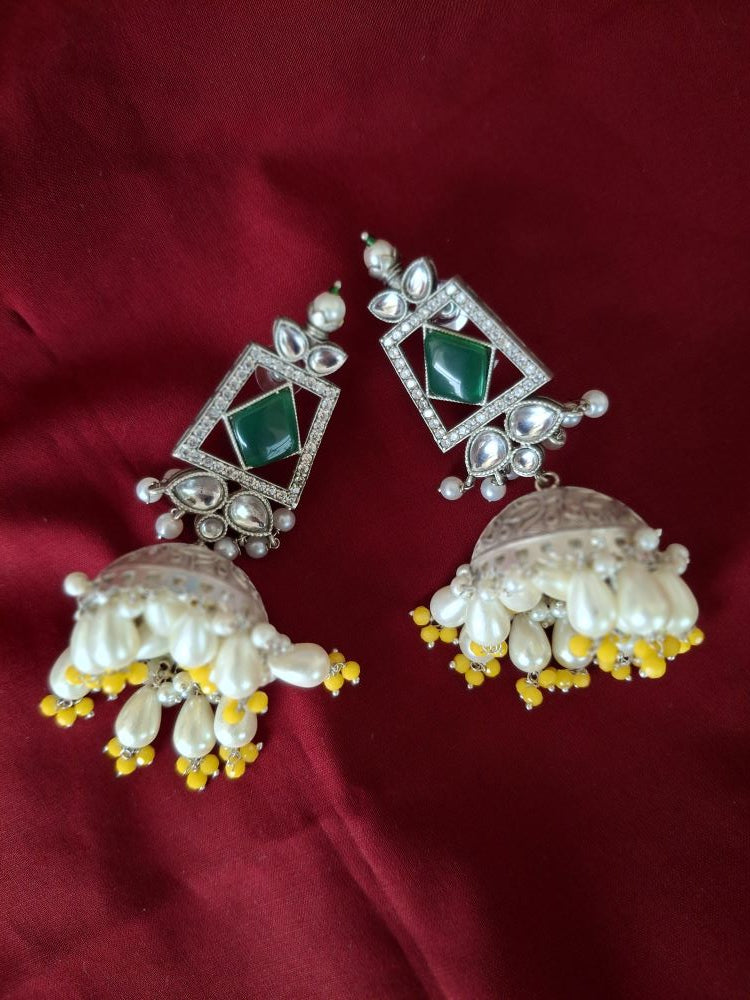 EMERALD ASHVIKA SILVER POLISHED JHUMKI