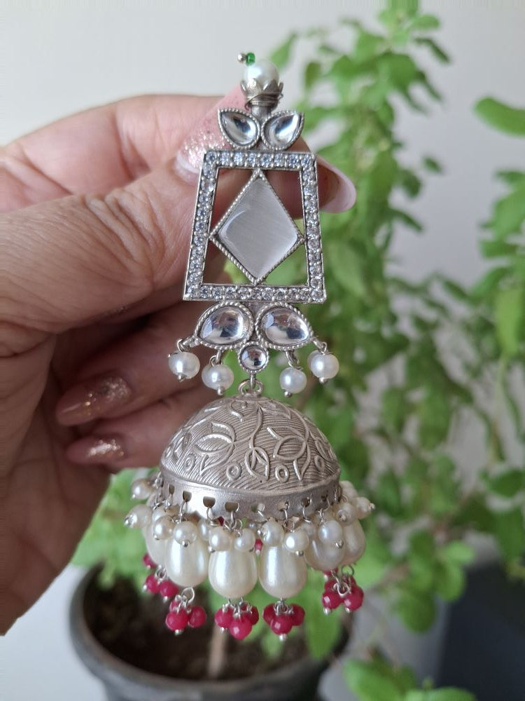 IVORY ASHVIKA SILVER POLISHED JHUMKI