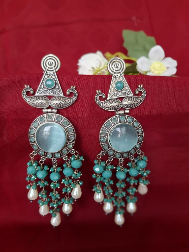 TURQUOISE KUNJAM OXIDISED DANGLER