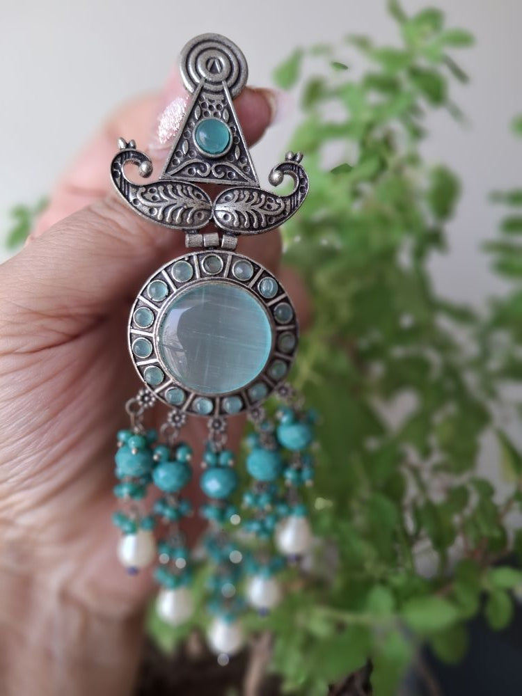 TURQUOISE KUNJAM OXIDISED DANGLER
