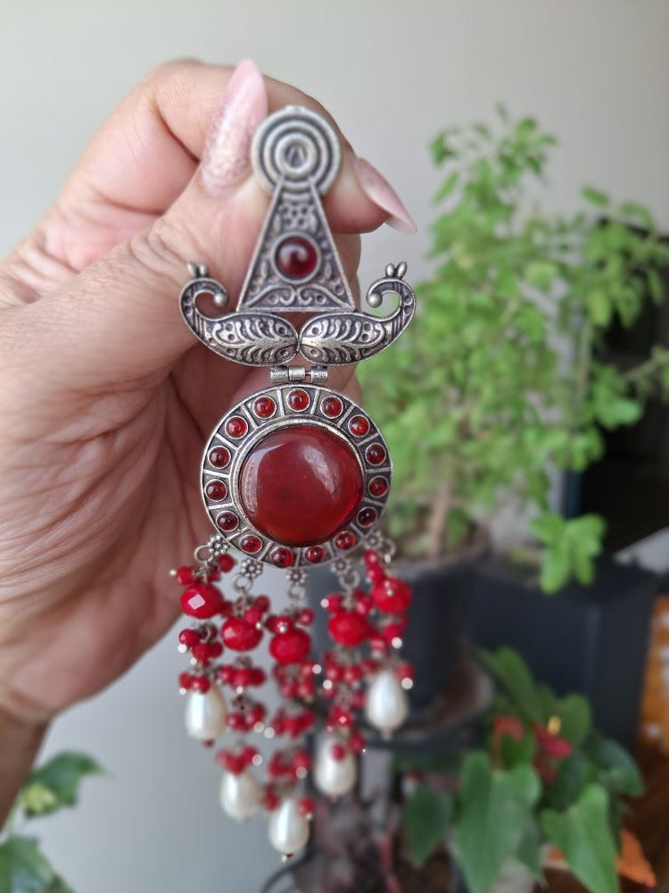 RED KUNJAM OXIDISED DANGLER