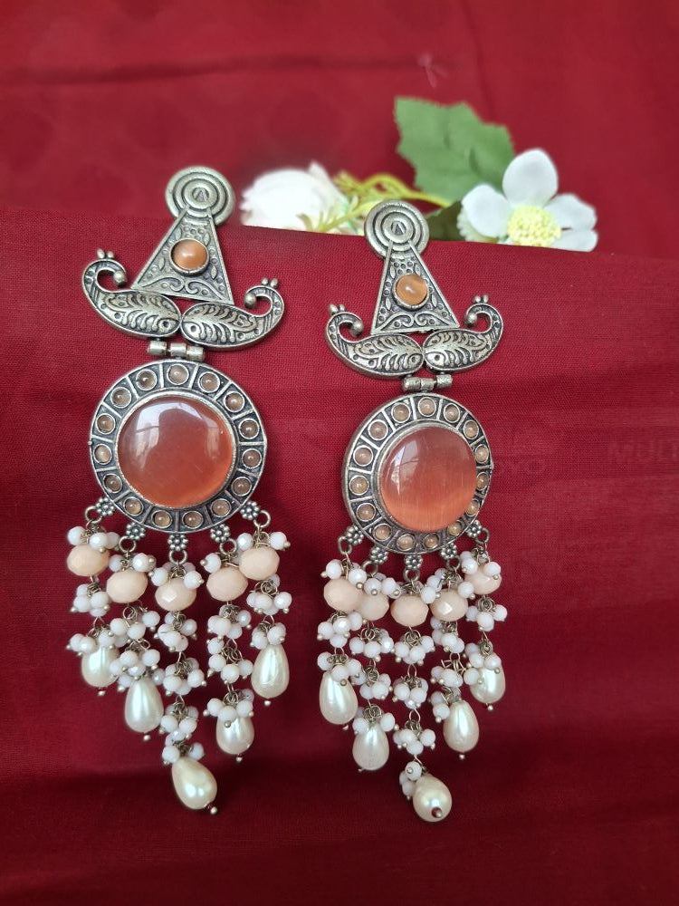 PEACH KUNJAM OXIDISED DANGLER