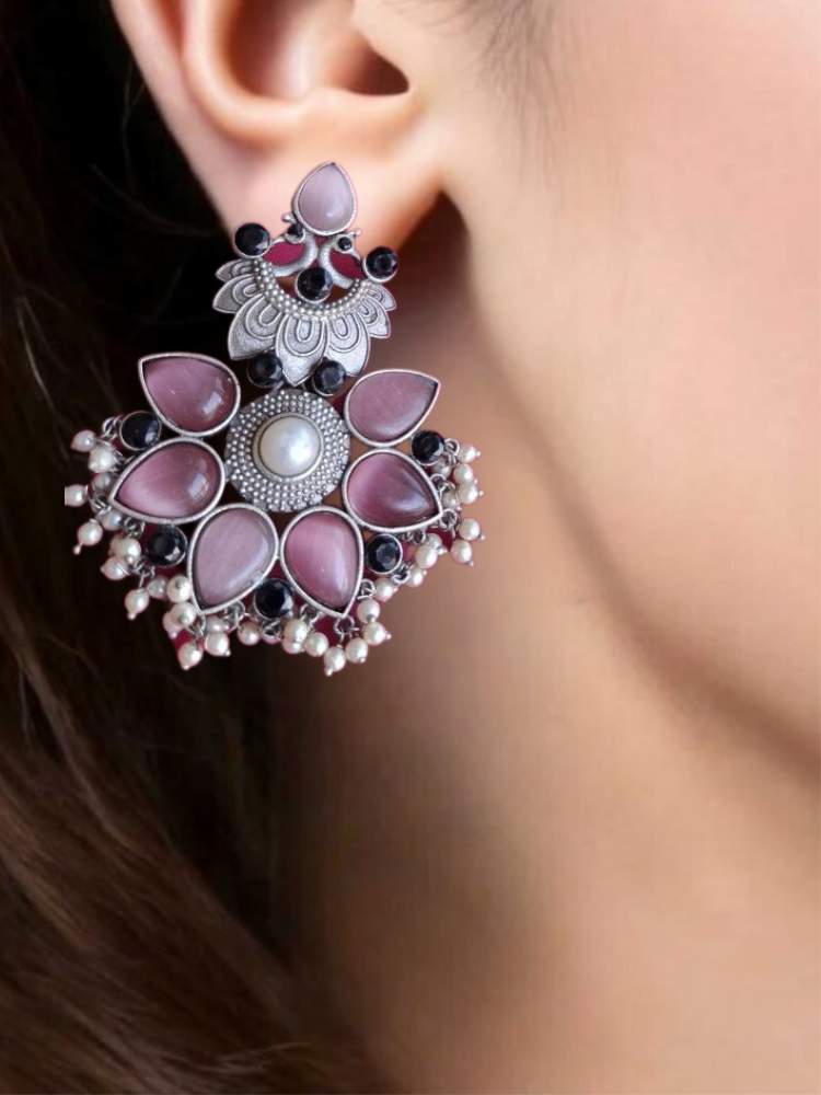 PINK AARNA SILVER POLISHED DANGLER