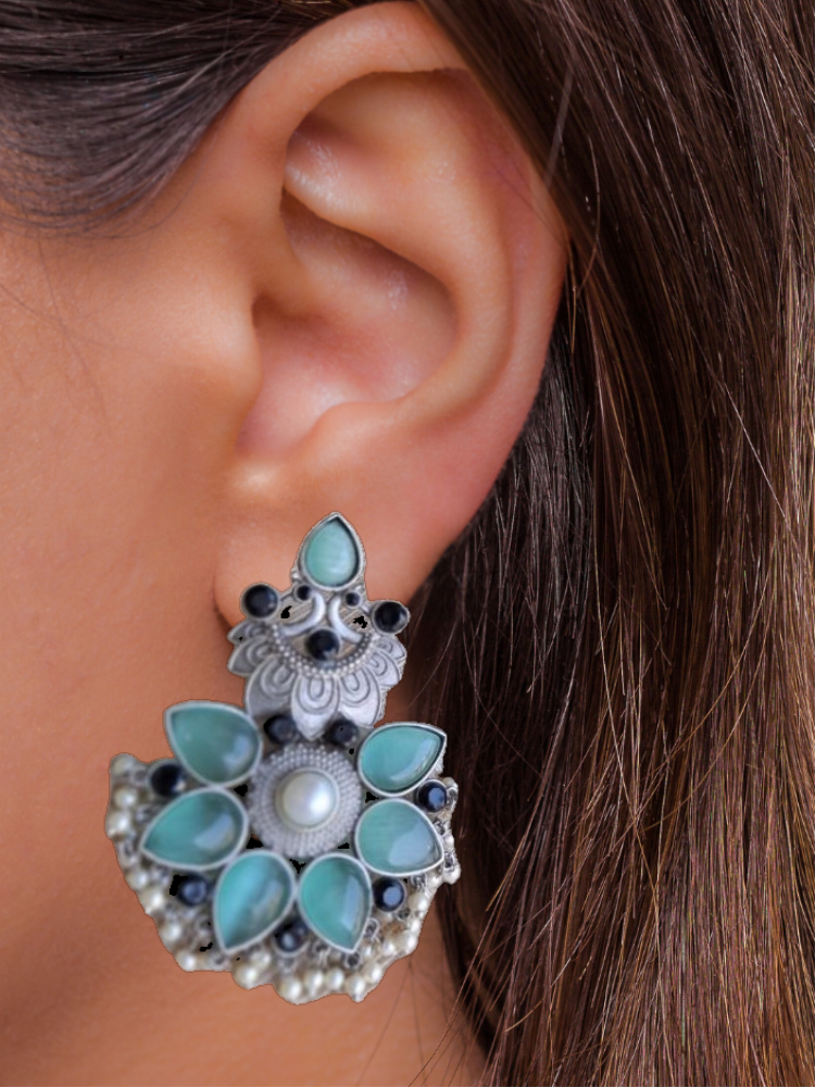 TURQUOISE BLACK AARNA SILVER POLISH DANGLER