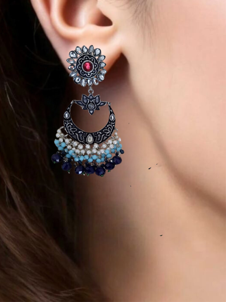 NAVY BLUE AADHIRA OXIDISED CHANDBALIS