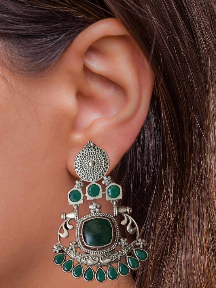 EMERALED HRITVI SILVER DANGLERS