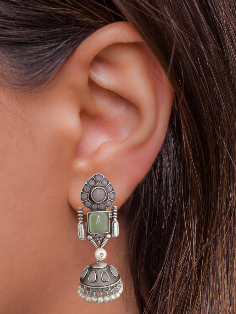 LIGHT GREEN JIYA SILVER JHUMKI