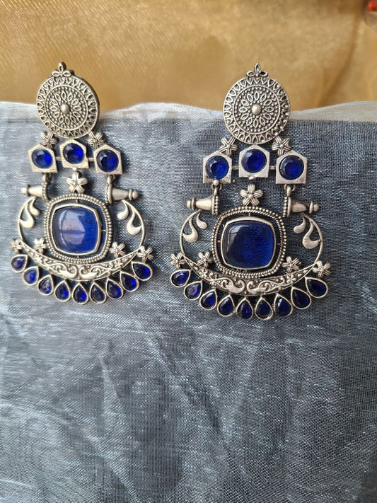 NAVY BLUE HRITVI  SILVER   DANGLERS