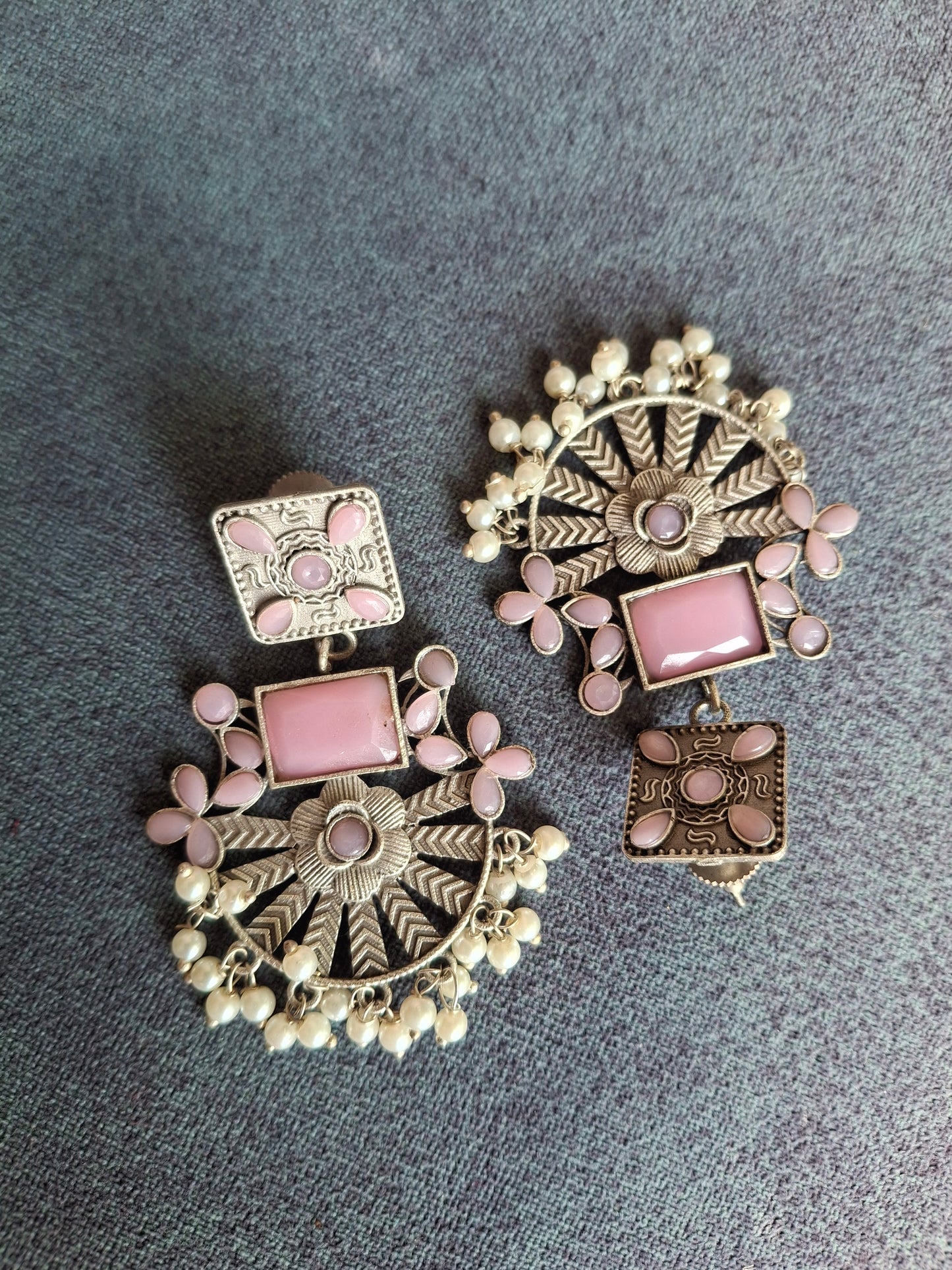 PINK  JISHA SILVER DANGLERS