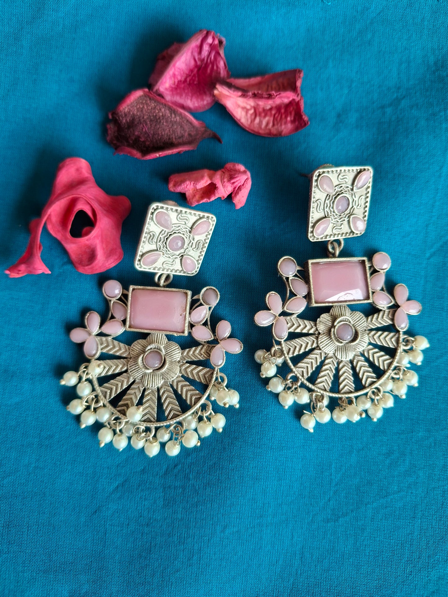 PINK  JISHA SILVER DANGLERS