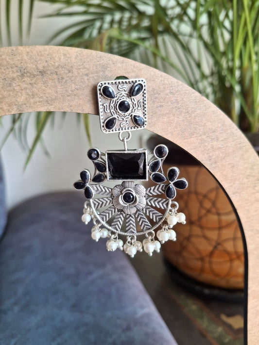 BLACK JISHA SILVER POLISHED DANGLERS