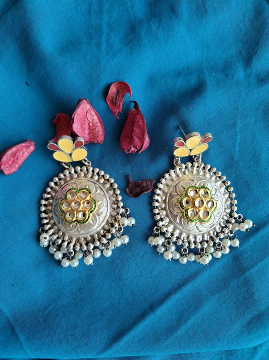 YELLOW  KRISHA SILVER POLISHED CHANDBALIS