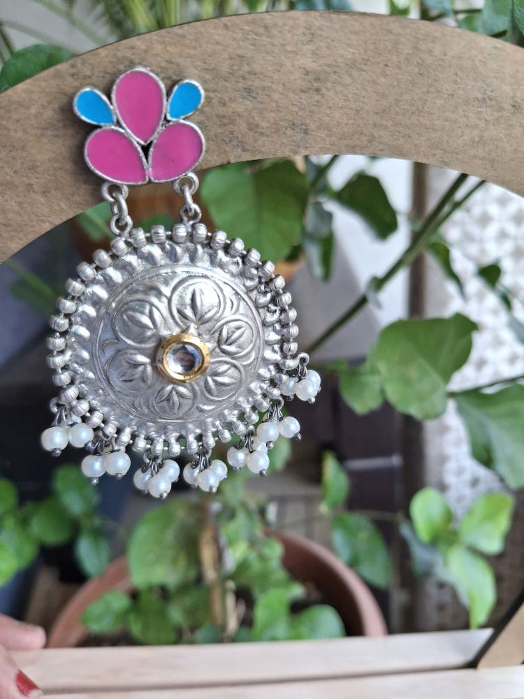 PINK KRISHA SILVER POLISHED CHANDBALIS