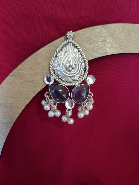 BLUE & WHITE MISHIKA SILVER POLISHED DANGLERS