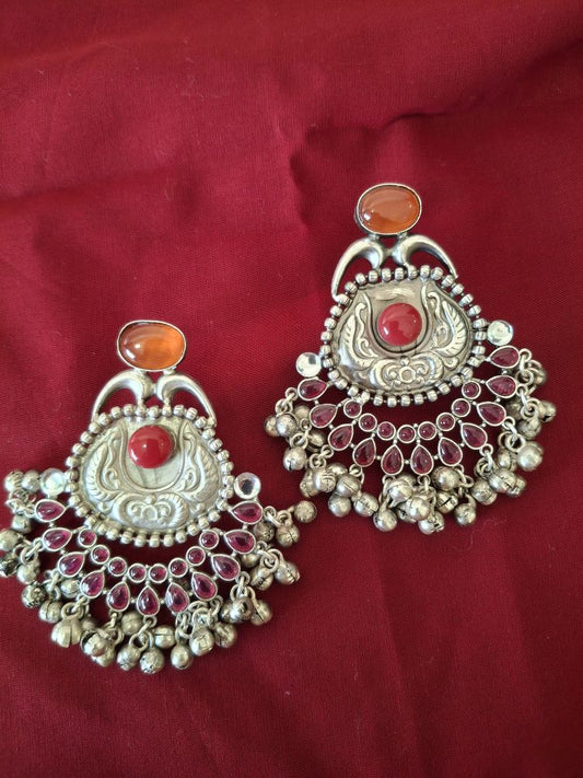 RED  AAROHI SILVER POLISHED CHANDBALIS