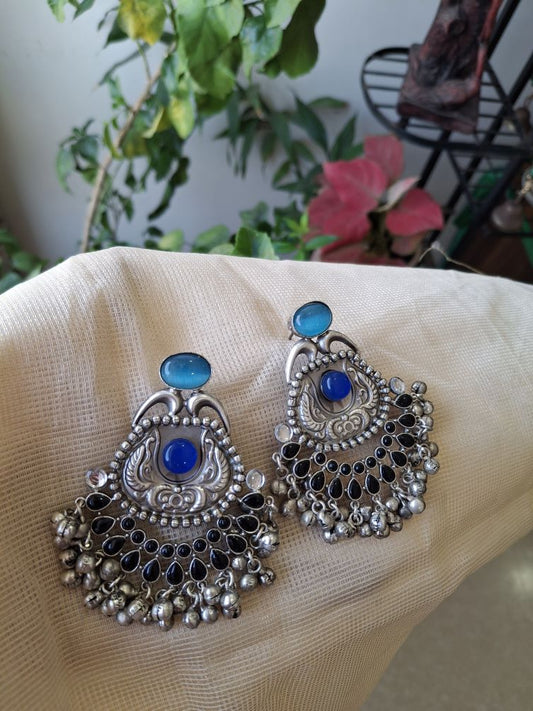 BLACK  LIGHT  BLUE AAROHI SILVER POLISHED CHANDBALIS