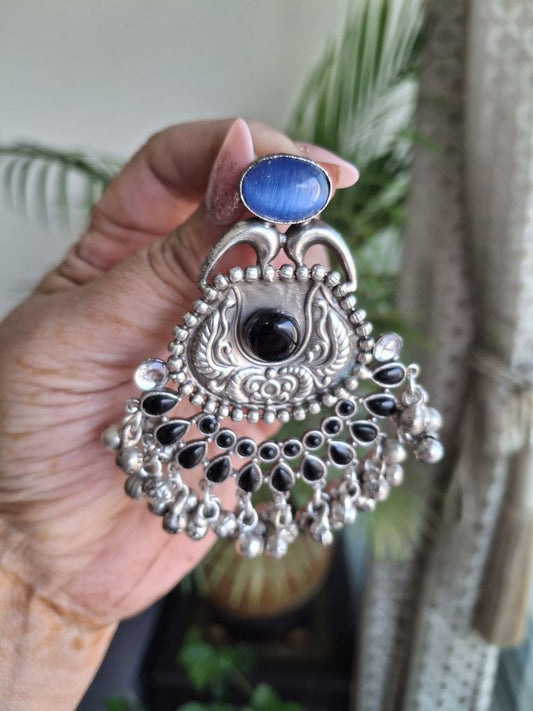 BLACK  DARK BLUE AAROHI SILVER POLISHED CHANDBALIS