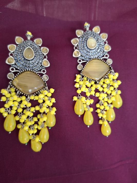 LEMON YELLOW ADVIKA OXIDISED DANGLER