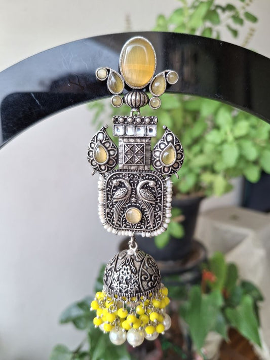 YELLOW ANAYA  OXIDISED JHUMKI