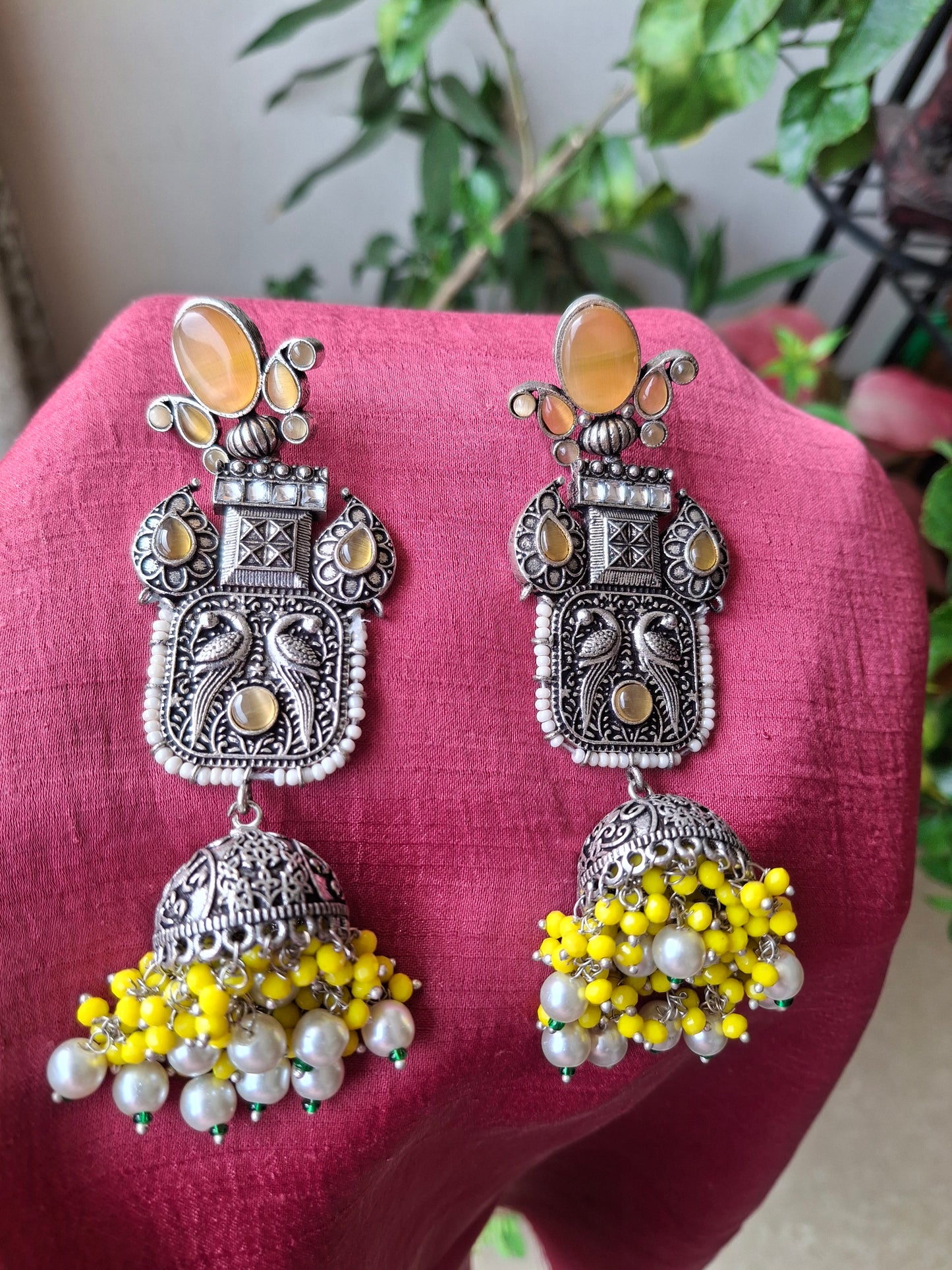 YELLOW ANAYA  OXIDISED JHUMKI