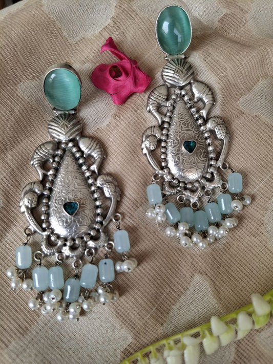 TURQUOISE AIRA SILVER POLISHED CHANDBALIS