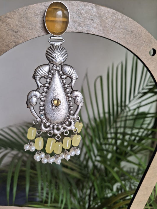 LEMON YELLOW AIRA SILVER POLISHED CHANDBALIS