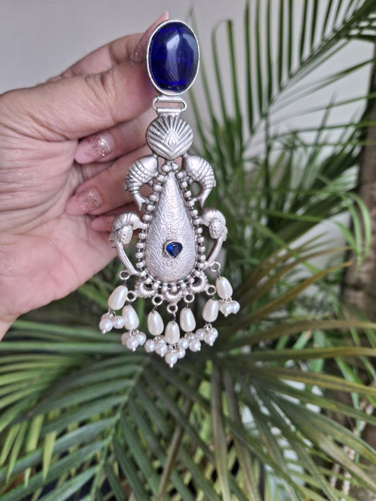 NAVY BLUE AIRA SILVER POLISHED CHANDBALIS