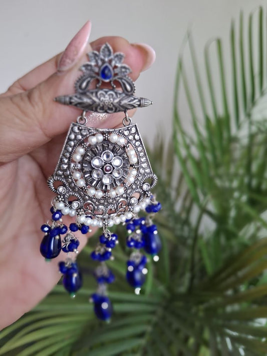 NAVY BLUE AMAYA OXIDISED DANGLER