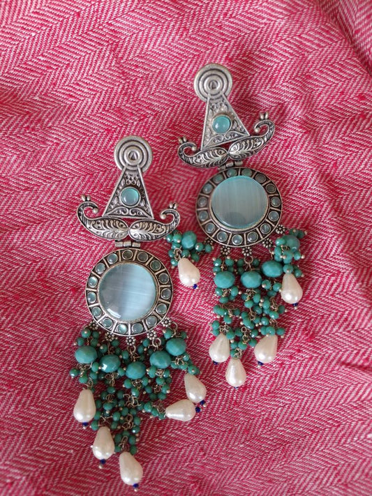 TURQUOISE KUNJAM OXIDISED DANGLER