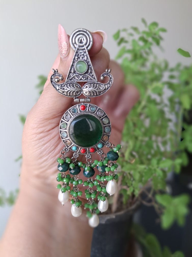 EMERALD KUNJAM OXIDISED DANGLER