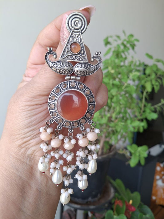 PEACH KUNJAM OXIDISED DANGLER